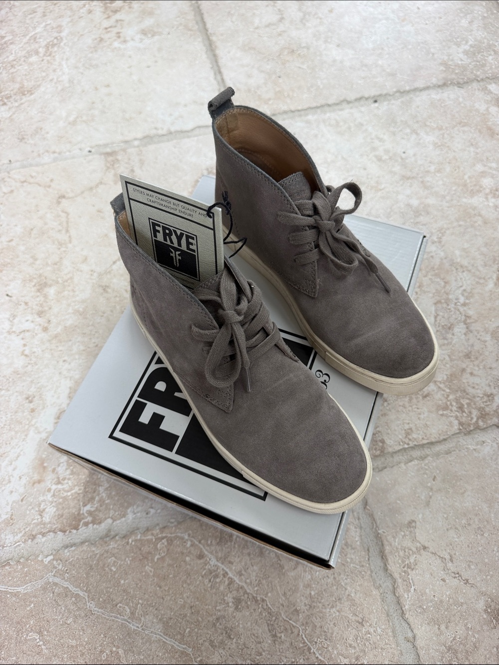 FRYE SIZE 7M dark Grey ladies Gemma Chukka tie sneaker style shoes.
